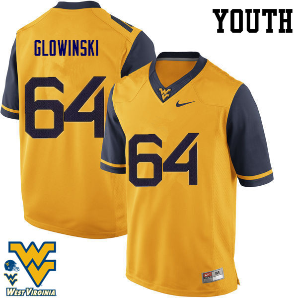NCAA Youth Mark Glowinski West Virginia Mountaineers Gold #64 Nike Stitched Football College Authentic Jersey MI23R30XB